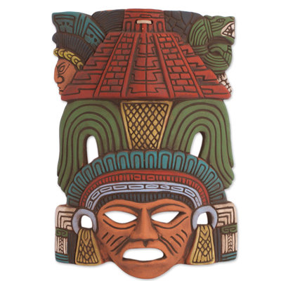 Handmade Mayan Pyramid Ceramic mask (Mexico)