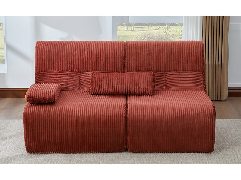 Canapé modulaire 63,7 po Modern, Velours côtelé rouge, Rouge