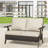 5 Piece Outdoor Wicker Conversation Set With Two Sofas Two Single Chairs And Coffee Table Beige Cushions Brown Table