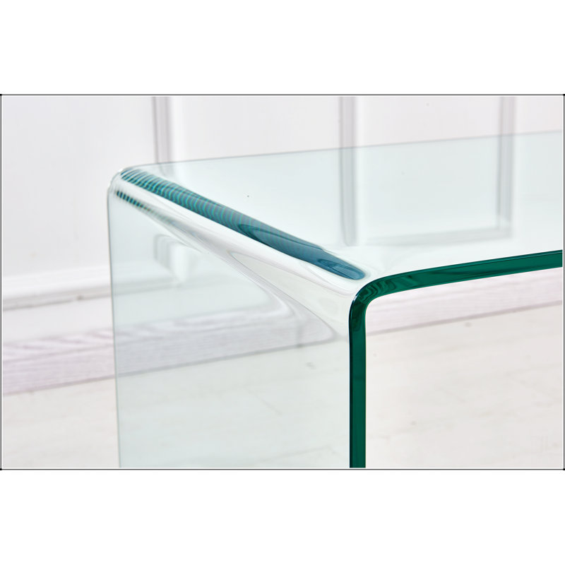 Transparent End Table,Tempered Clear Bent Glass SideTable