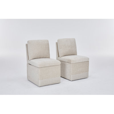 Chaise de salle à manger en lin sans accoudoirs avec roulettes et espace de rangement - ensemble de 2 chaises seulement, tables non incluses