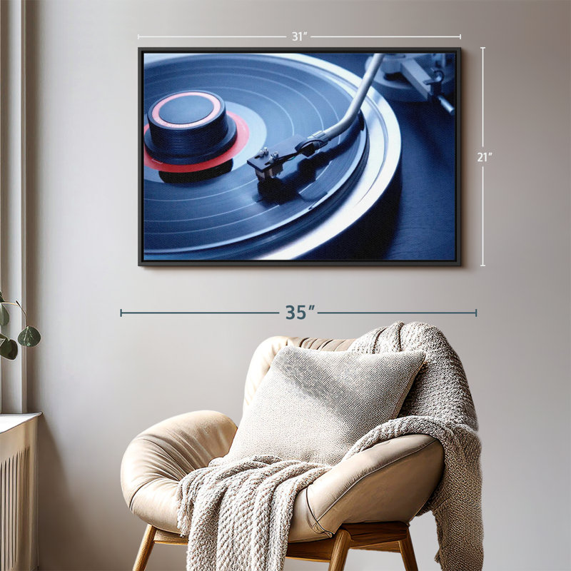 Reproduction sur toile d'un tourne-disque bleu, H 9 po x l 13 po