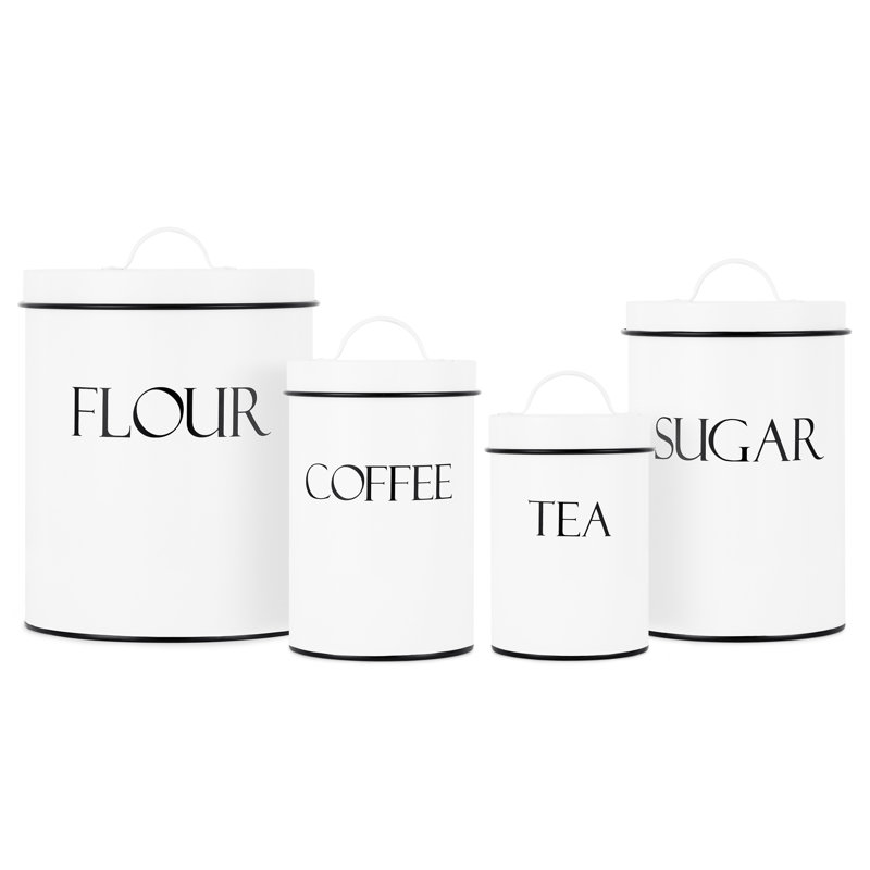Retro White Stainless Steel Kitchen Canister Set of 4