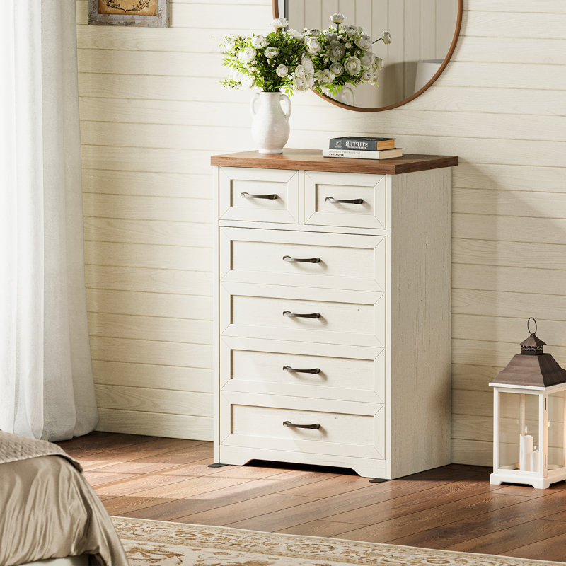 Vertical Dresser With 6-tier Large Drawers & Farmhouse And Classic Charm, Brown/White