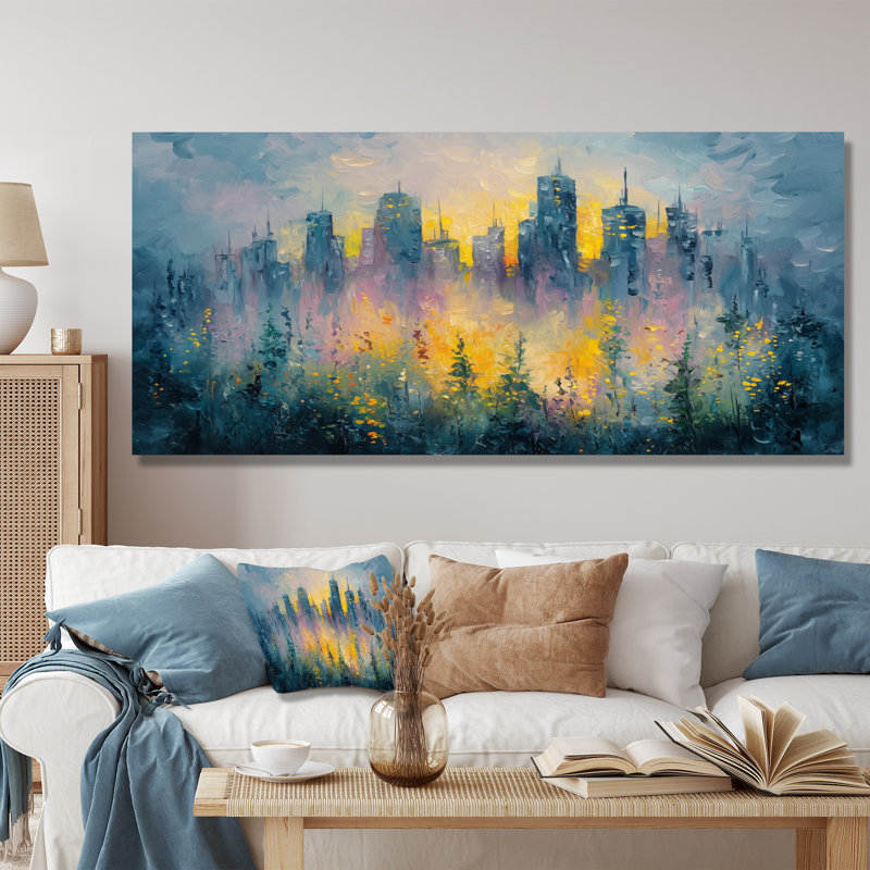 Urban Pulse Of Dreaming Cityscape II - art mural urbain pour le salon, H 28 po x l 60 po, Ne s’applique pas, Wrapped Canvas
