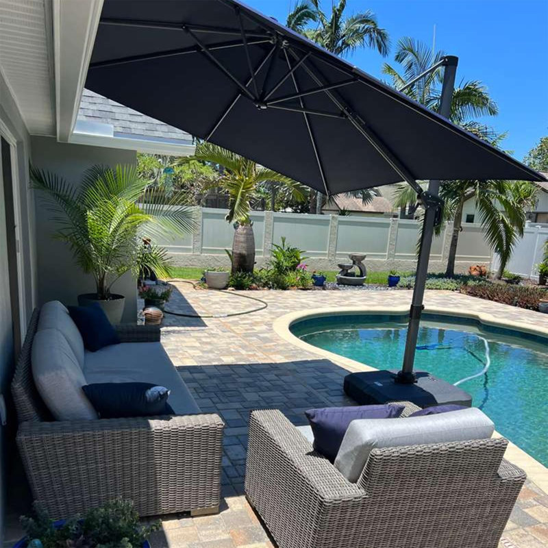 244cm Cantilever Parasol Outdoor Large Parasol Square Cantilever Yard Sun Parasol, Grey