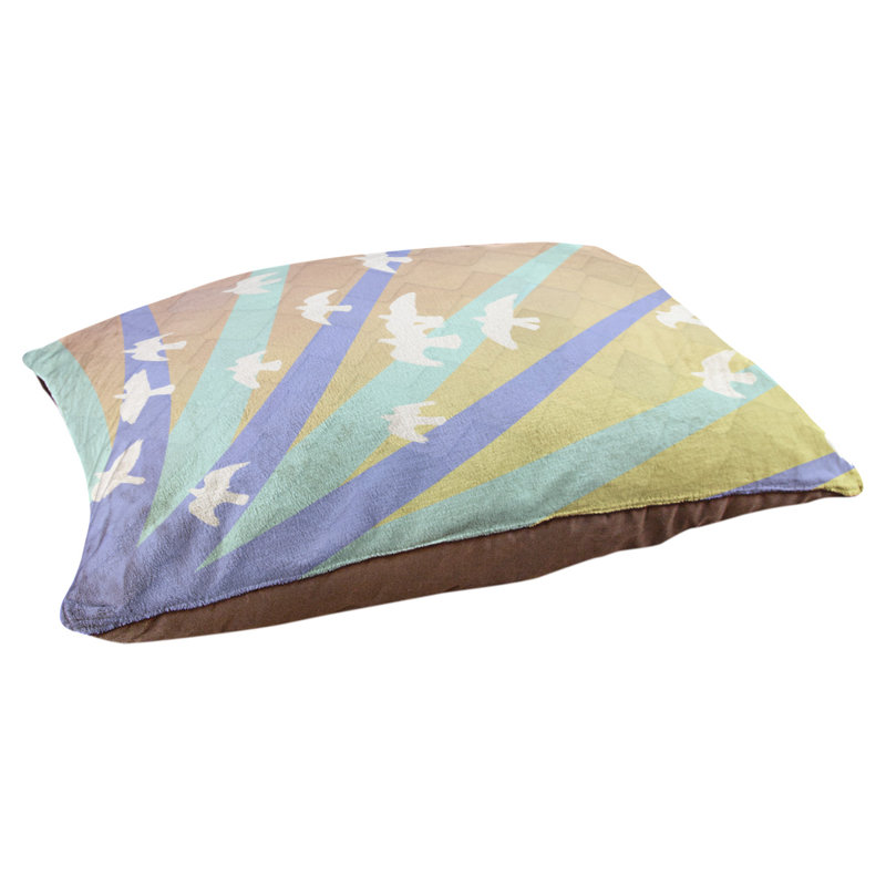 Coussin stylisés d’oiseaux et de soleil Burien, L 19,5 po x l 29,5 po, Bleu / orange / brun foncé