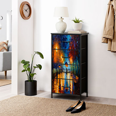 Commode pour commode de chambre à coucher pour garde-robe Halos Rain Lamps de rue Parasols Bancs d'automne Arbres d'automne Commodes et commodes de rangement en tissu avec bacs de rangement à 4 tiroirs