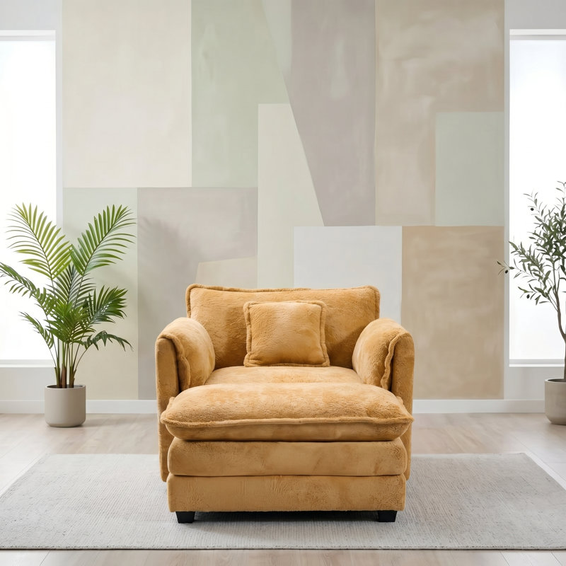 Oversized Chair With Ottoman - Comfy Chenille Accent Chair, Single Sofa Chair, Large Upholstered Armchair With Extra Thick And Deep Seat Lounge Cloud Chair For Apartment Living Room