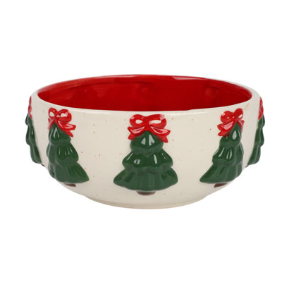 Ceramic Holiday Bowl — Christmas Tree Embossed Decorative Dish