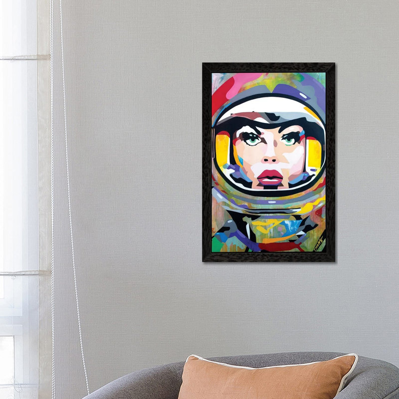 Space Girl - Painting on Canvas, Black Floater Framed, 101.6 cm H x 66.04 cm W