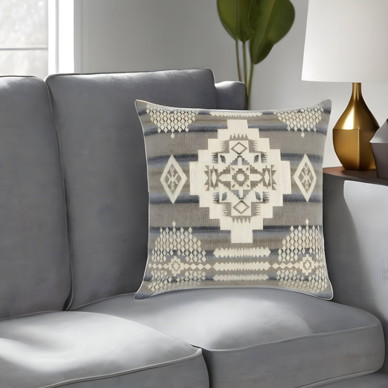 Housse de coussin 20 po gris clair ultra doux fait à la main Southwest