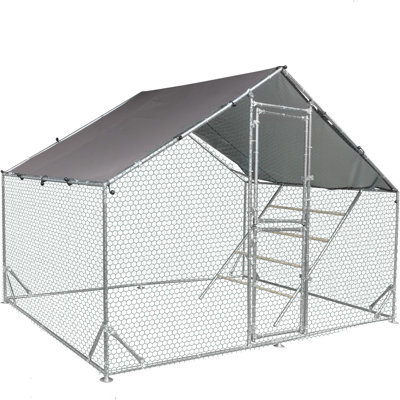 Grand enclos à poules en métal avec rampe, bâche imperméable, enclos extérieur pour poulets, canards, lapins, H 117,32 po x l 77,95 po x H 77,56 po