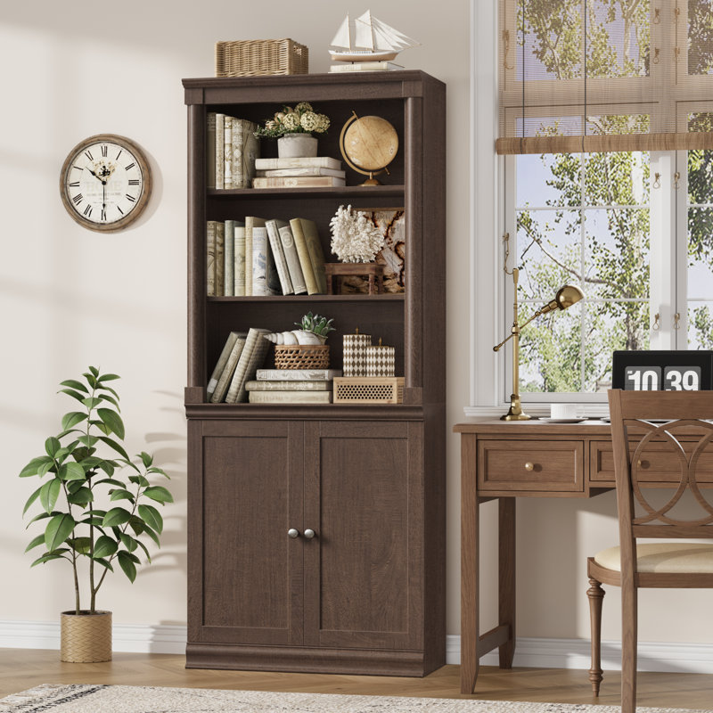 Bibliothèque standard avec rangement H 71 ", Noyer
