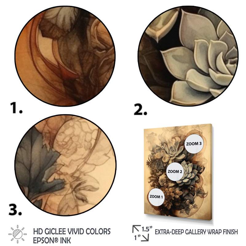 Gris, brun, résilience des plantes grasses, H 32 po x l 24 po x P 1 po, Cadre photo blanc
