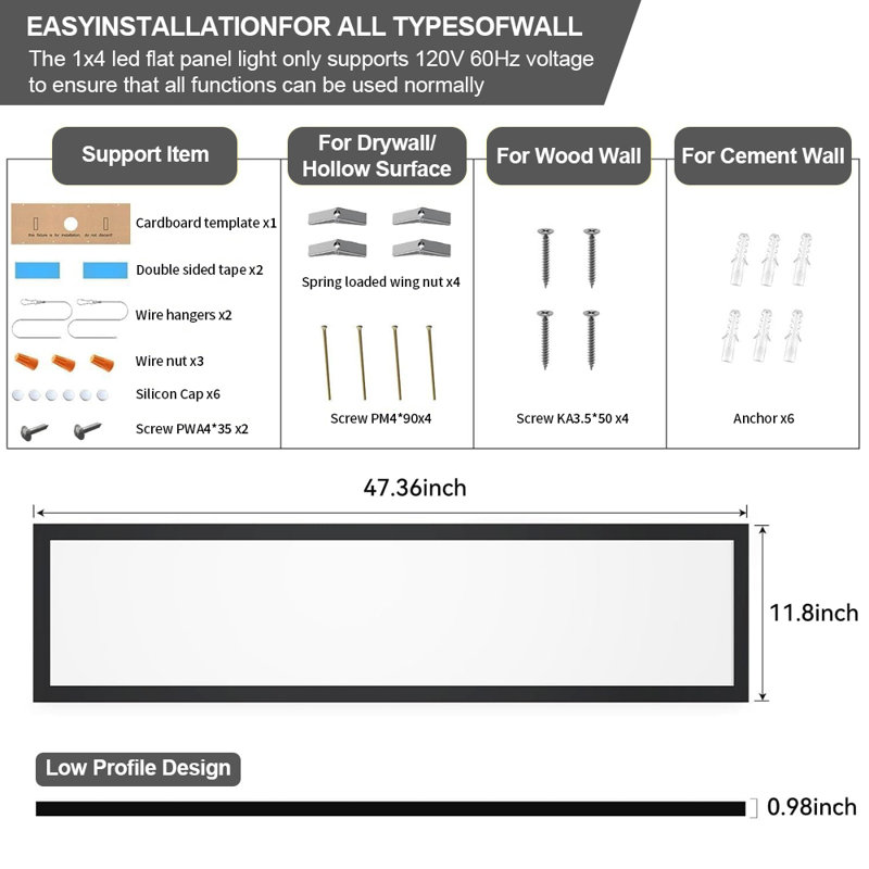 6Pack 1X4 LED Ceiling Light Fixture, 50W 5500Lm Surface Mount Ultra-Thin, 3000K/4000K/5000K Adjustable, Triac Dimmable for Home & Workshop Use