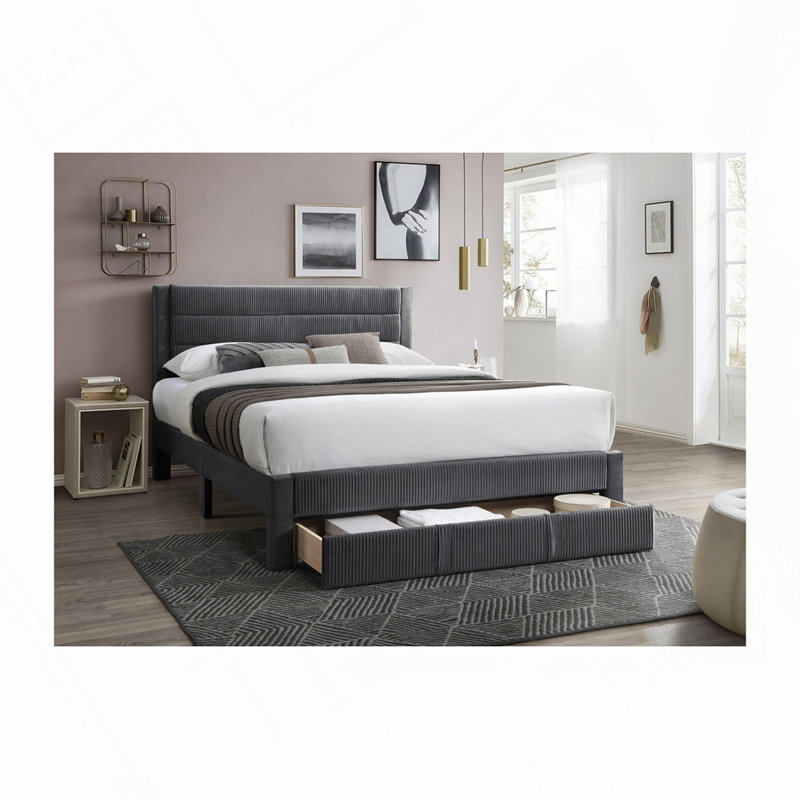 Grand lit avec rangement, Gris anthracite