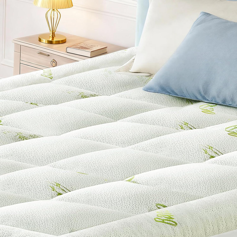 Mattress Protector, Cooling Thick Breathable Viscose Made From Bamboo, Mattress Pad For Back Pain Relief, Bed Topper Mattress Cover With 8-16 Inch Deep Pocket