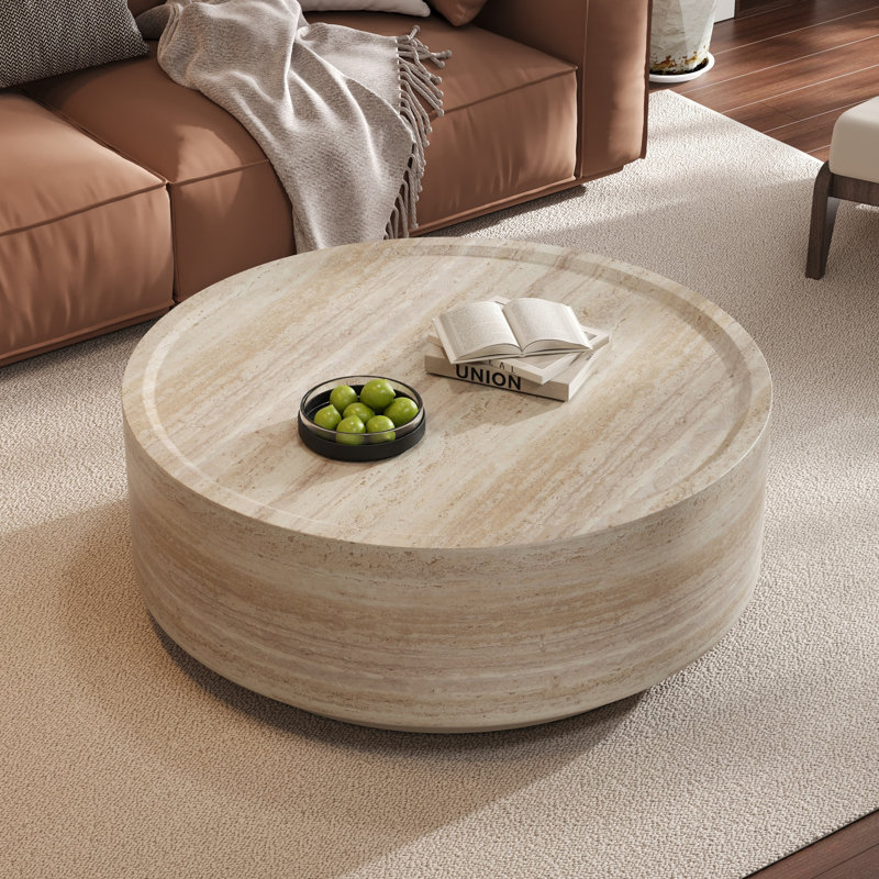 Wood Drum Coffee Table, 13.7" H x 37" L x 37" W