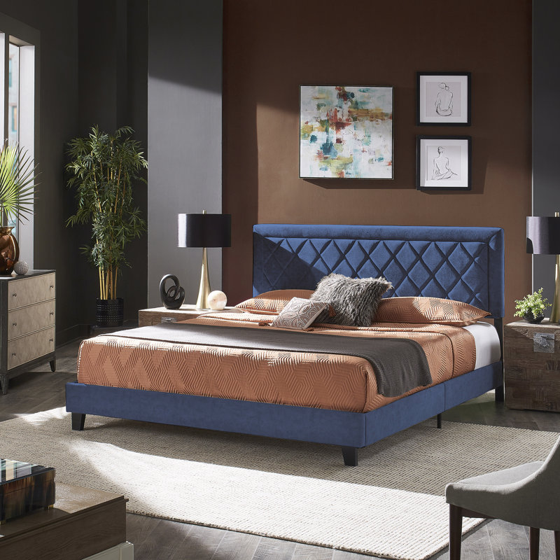 Aguadilla Upholstered Platform Bed, King, Blue
