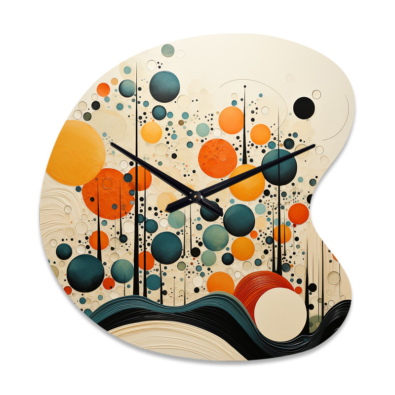 Horloge orange asymétrique organique orange Mid Century, Petit