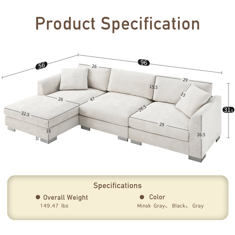 Canapé modulaire en tissu chenille 4 places, Chenille de Minsk