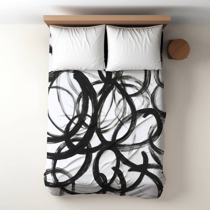 Polyester Sateen Duvet Cover, Twin Duvet, Blue Abstract Curly Lines