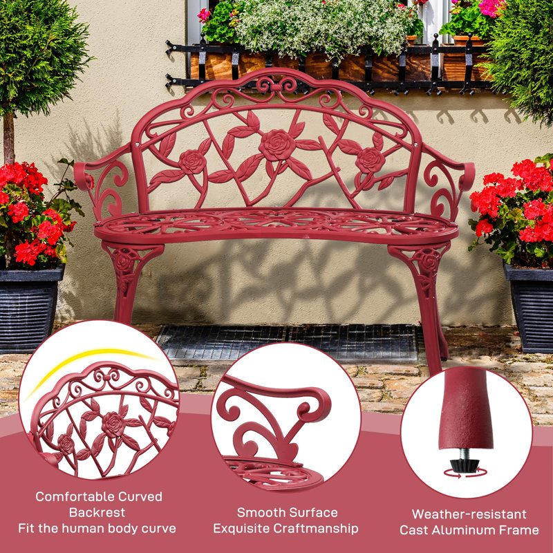 Lafave Aluminum Outdoor Bench, Reddish Brown