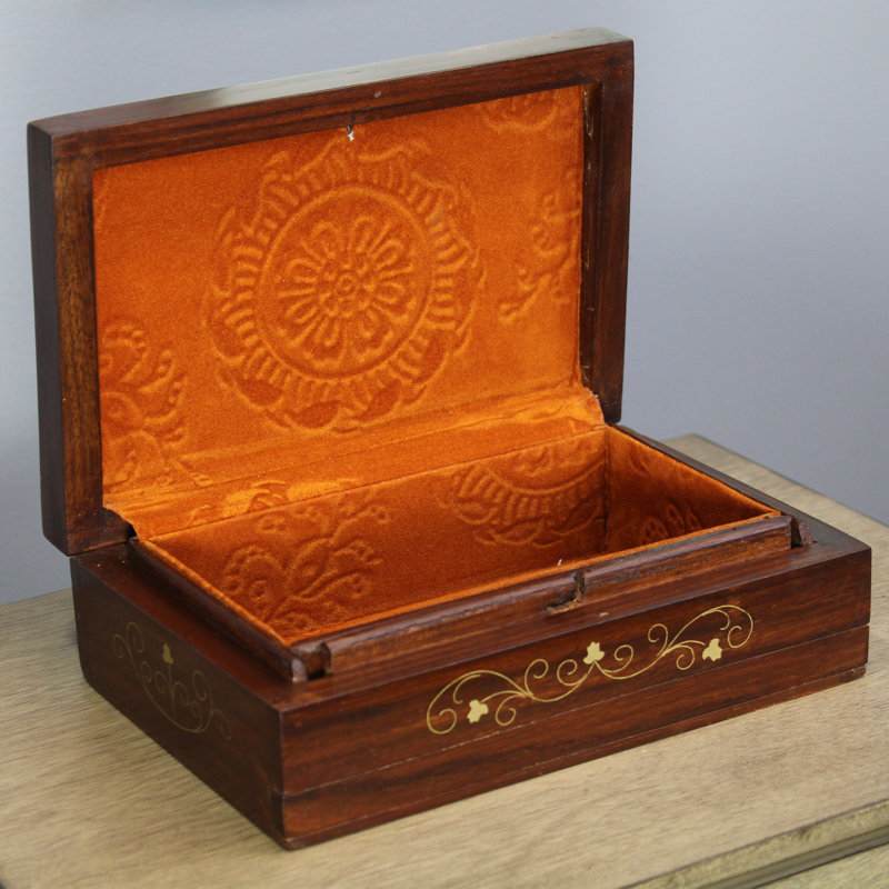 Coffret décoratif en bois de rose sculpté fabriqué à la main Abramson