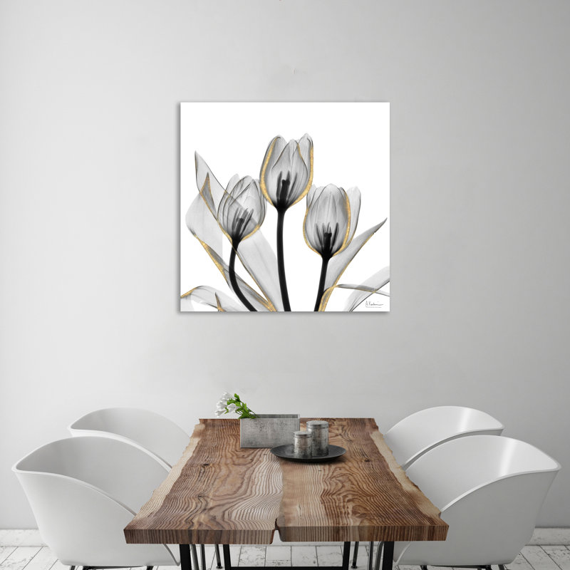 Reproduction d’art sur toile dorée ornée de tulipes 5 par Albert Koetsier, H 12 po x l 12 po x P 1,5 po, Toile tendue