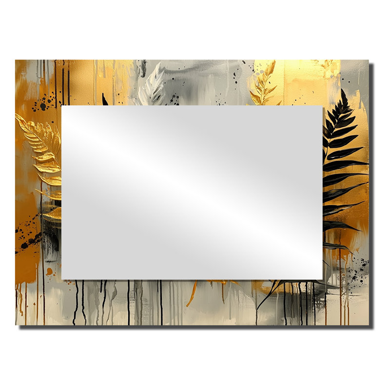 Minimalisme fougères Golden Spring Symphony II - décoration murale miroir floral - imprimé sur métal, 24 po x 32 po