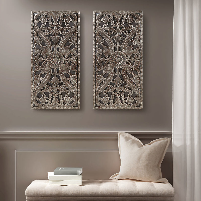 Panneau décoratif décoratif en bois vieilli 2 - Fleur de lotus bronze d'intérieur l 15,75 po x H 31,5 po x P 0,59 po