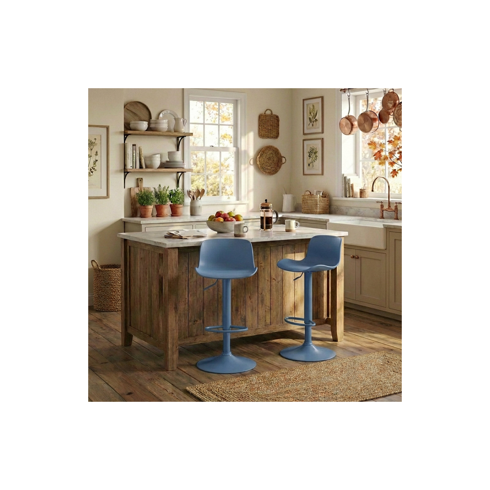 Meli Height-Adjustable Swivel Bar Stools , Blue