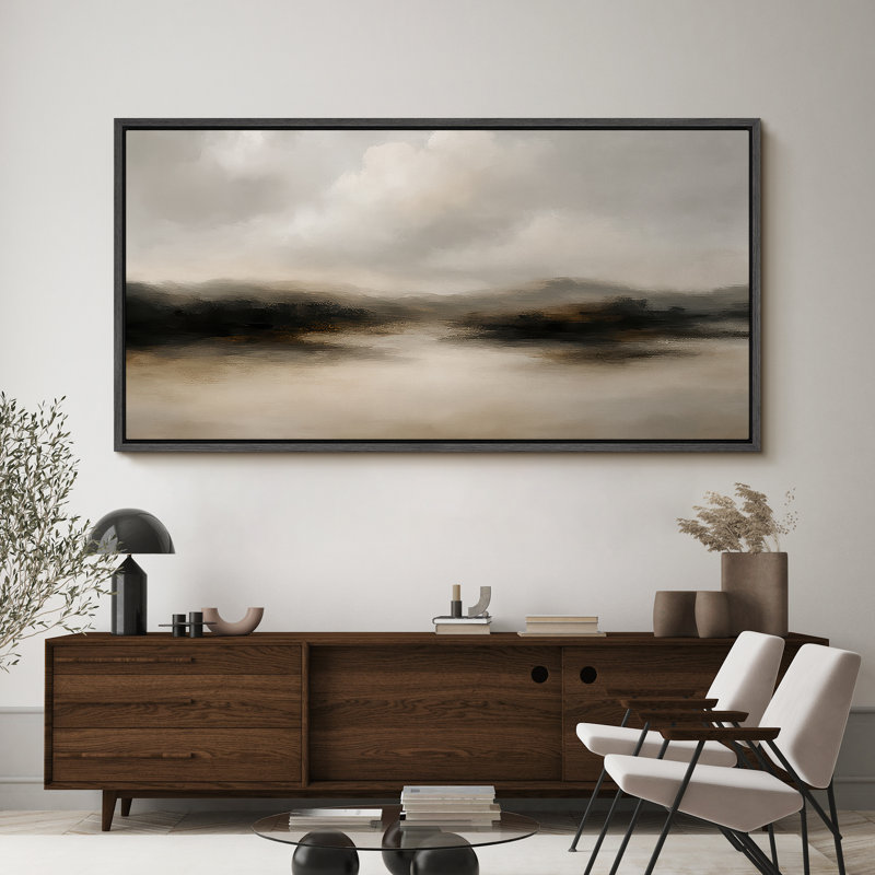 Grande impression sur toile encadrée, impression de paysage abstrait neutre pour décoration murale moderne minimaliste, Noir