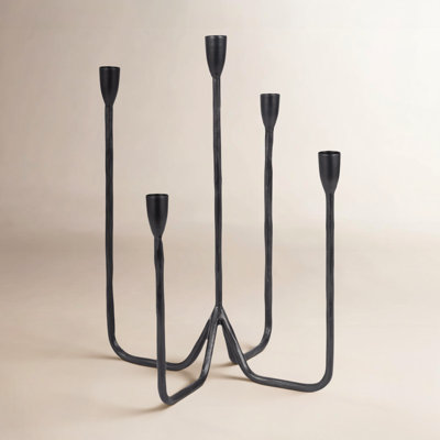 16" Forged 5-Taper Candle Holder, Black