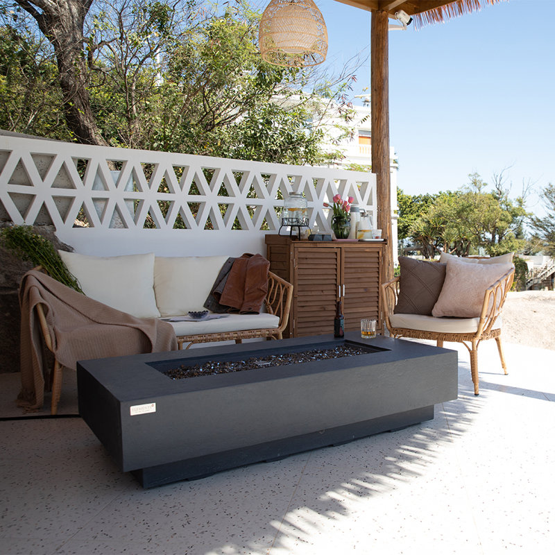 Rectangle Concrete Smokeless Fire Pit Table with Lid, Natural Gas