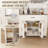 46" Kitchen Island On Wheels With Storage & Power Outlet - Movable Rustic Breakfast Bar Table, Wood Top With Adjustable Shelf & Drawer For Kitchen Dining Living Room, White