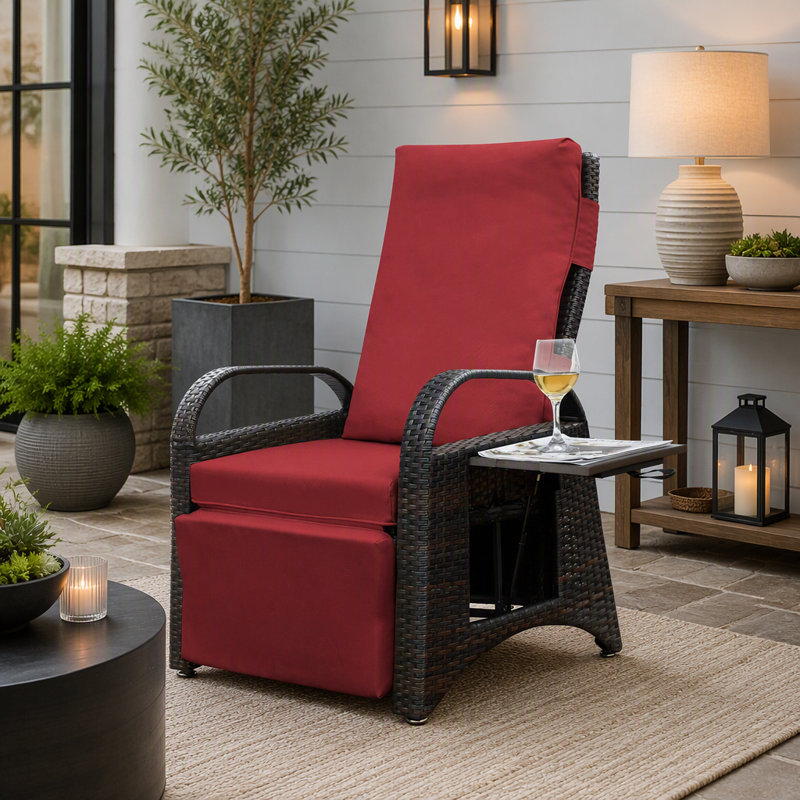 Fauteuil inclinable d'extérieur avec réglage à 2 boucles, coussin souple amovible et table intégrée pour bronzer et se détendre