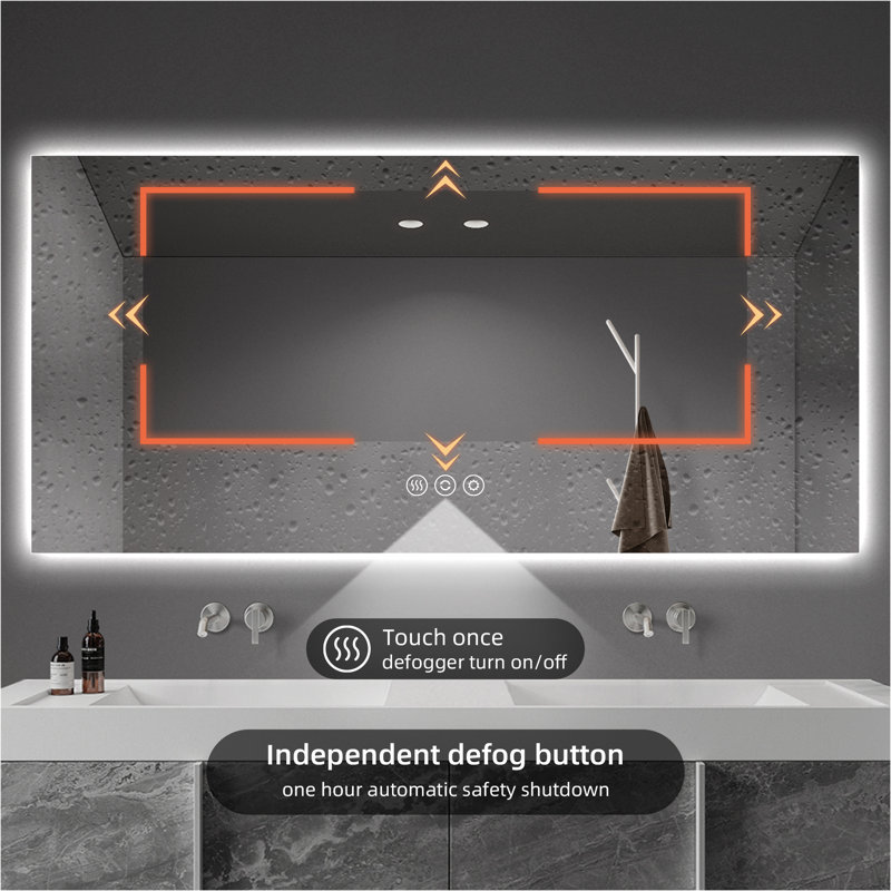 Miroir de salle de bain à DEL rétroéclairé sans cadre avec 3 modes d'éclairage, Horizontal, 60 po x 36 po