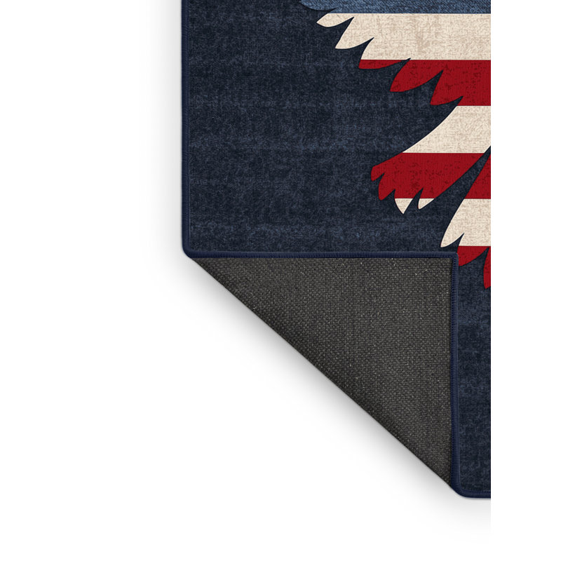 Soft Plush Fedele July 4Th Modern & Contemporary Abstract Area Rug in Gray – Navy Binding, 8x10