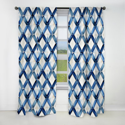 Carreaux bleus et blancs - Rideau abstrait - Rideau géométrique occultant en velours - 1 panneau