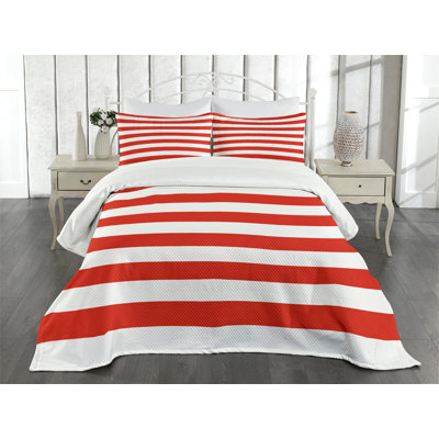 Ambesonne Geometric Bedspread Set American Flag Design Vermilion White