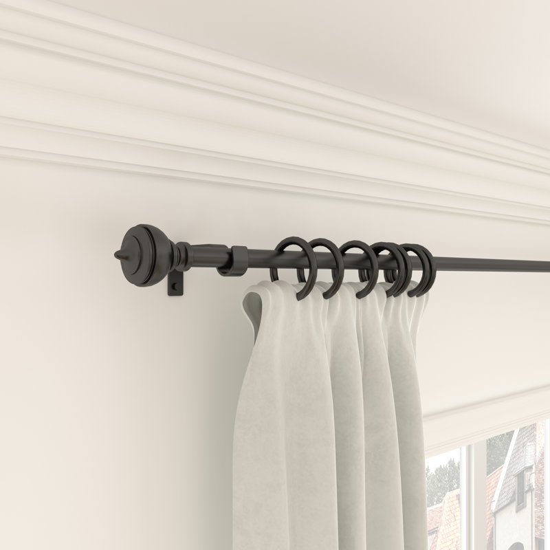 Matte Black Adjustable Curtain Pole Set, 84cm - 120cm