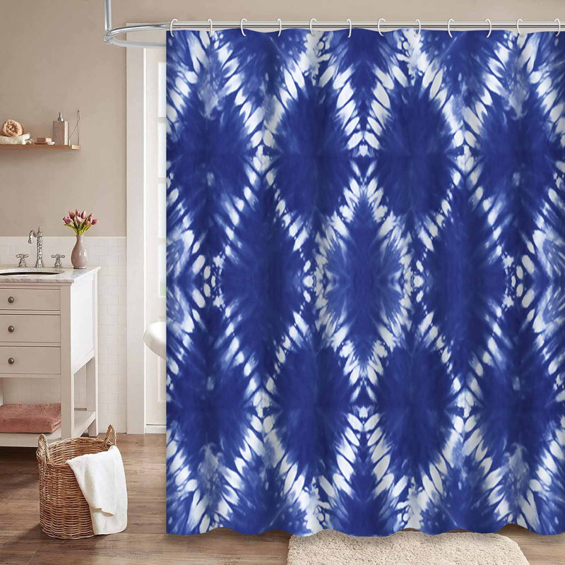 Rideau de douche bleu indigo sans couture avec 12 crochets, L 72 po x l 78 po