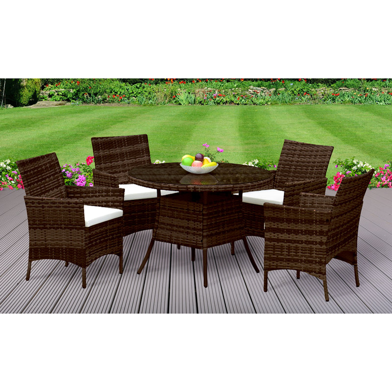 Ballast 4 - Person Patio Dining Set with Round Table , Cushions Included, Chocolate