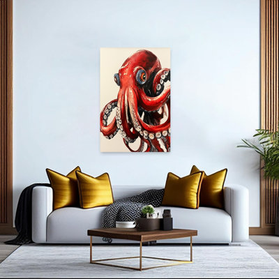 «Vibrant Red Octopus Octopus Beach», art mural