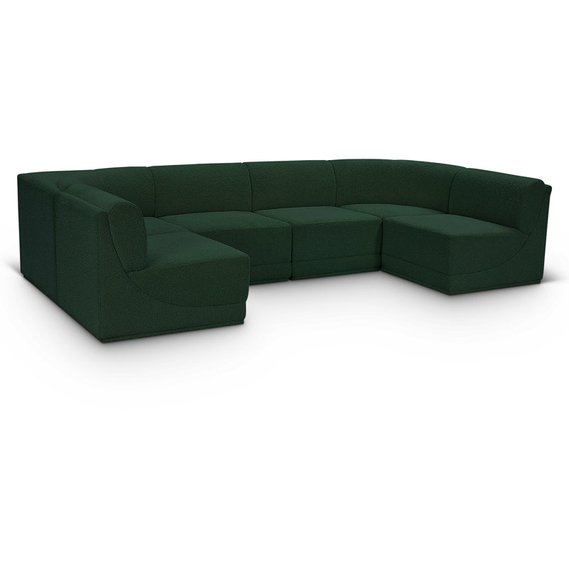Ollie 6 - Piece Upholstered Sectional, Green Boucle Fabric