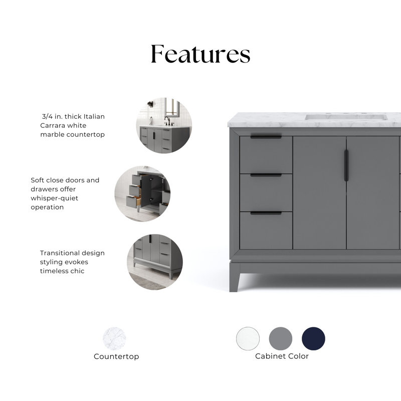 Elizabeth 48" Single Bathroom Vanity Set with Faucet, Cashmere Gray, Hook