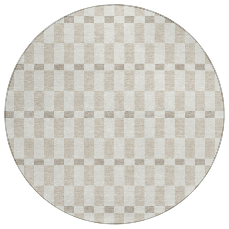 Machine Washable Indoor/Outdoor Chantille ACN2547 Geometric Rug, Round 8', Ivory