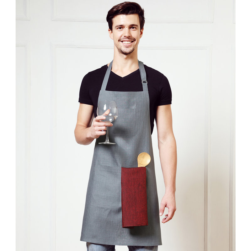 Classic Linen Bib Apron - 100% Pure Linen Apron, Gray